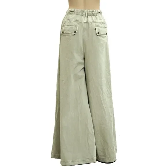 Free People Julien Wide-Leg Chino Trousers Pants Pleated Cotton XL NEW 282589 - Picture 7 of 9